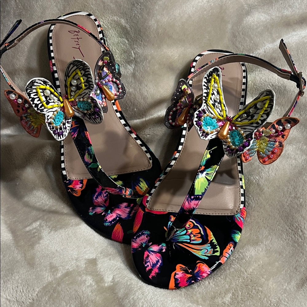 Betsey Johnson Black Multicolor Butterfly Sandals